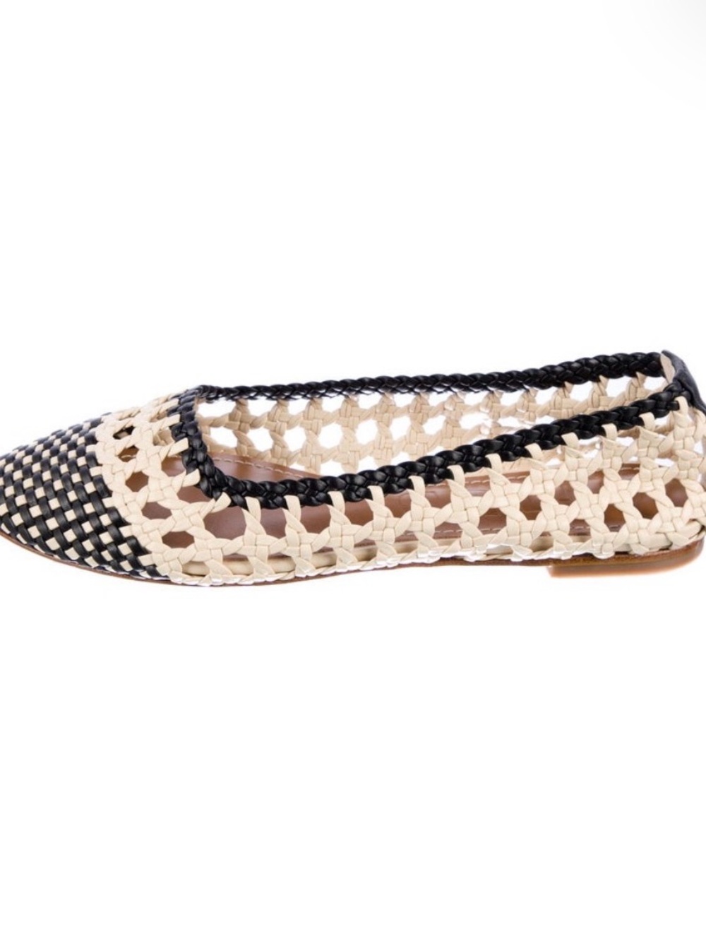 STAUD Black & Cream Woven Pointed-Toe Ballet Flat